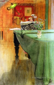 Brita Vid Pianot Brita al piano 1908 Carl Larsson Pinturas al óleo